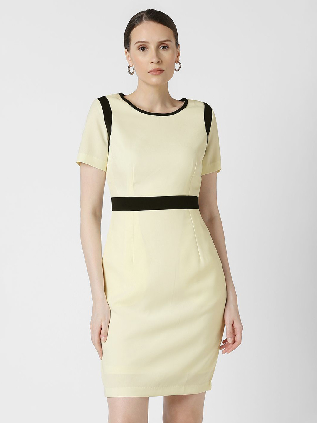 Van Heusen Woman Colourblocked Back Slits Sheath Dress