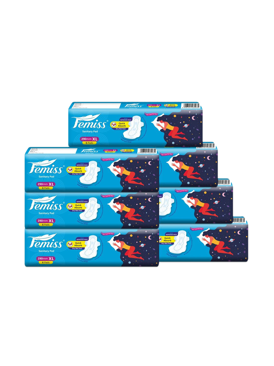 Femiss Set Of 7 Soft Layer Sanitary Napkins - XL - 6 Pads Each