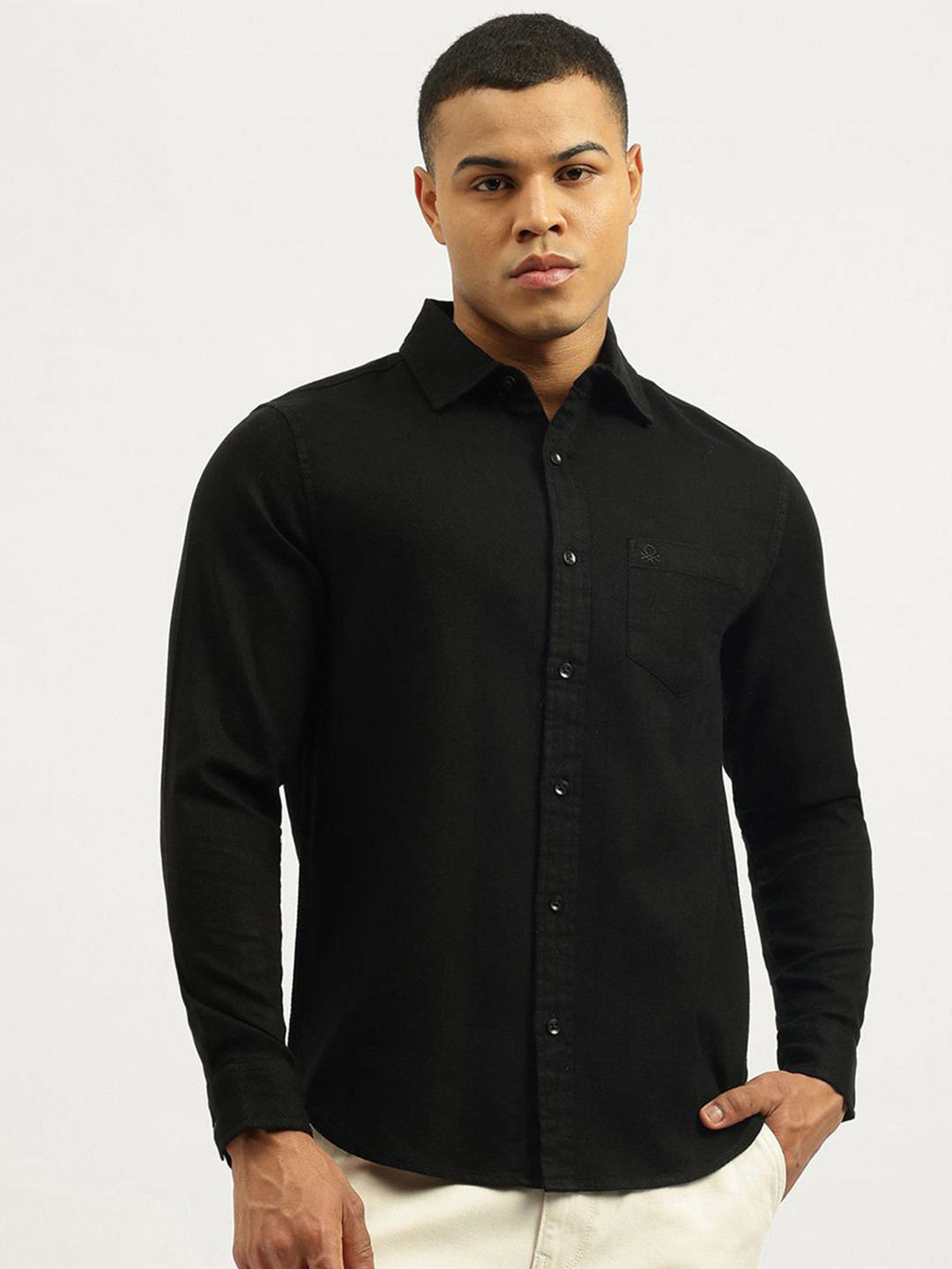 United Colors of Benetton Spread Collar Pure Cotton Casual Shirt