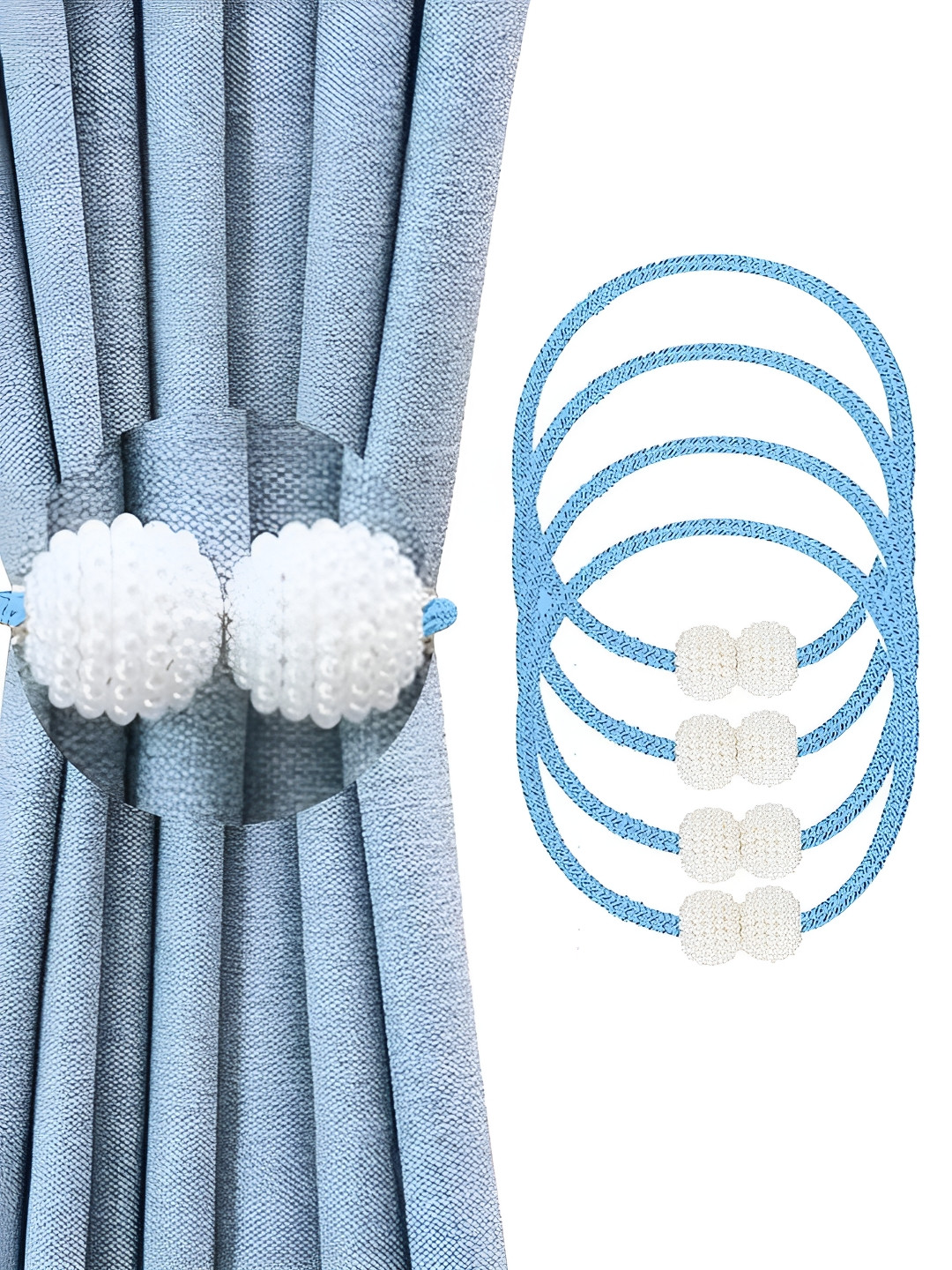 Aura Blue & White Curtain Hold-Backs