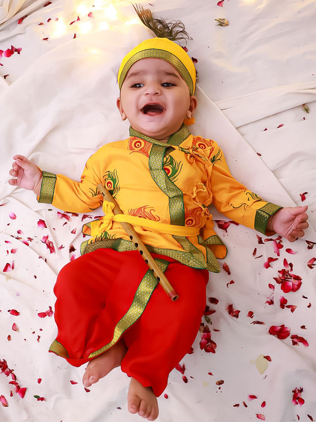 KID1 Boys Floral Printed V-Neck Straight Angrakha Pure Cotton Kurta With Dhoti Pants