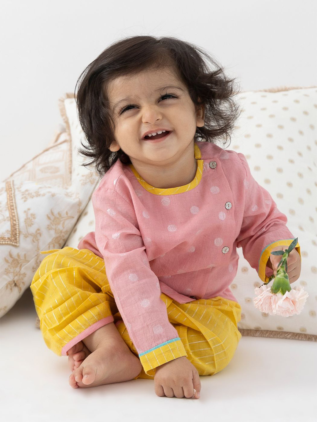 Tiber Taber Boys Geometric Printed Round Neck Straight Kurta With Dhoti Pants