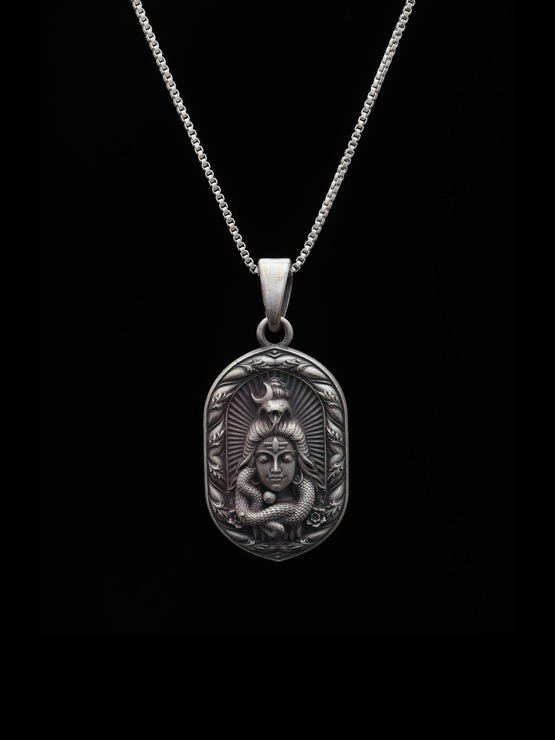 Exotic India Unisex Sterling Silver Hindu Deity Lord Shiva Goddess Face Pendant