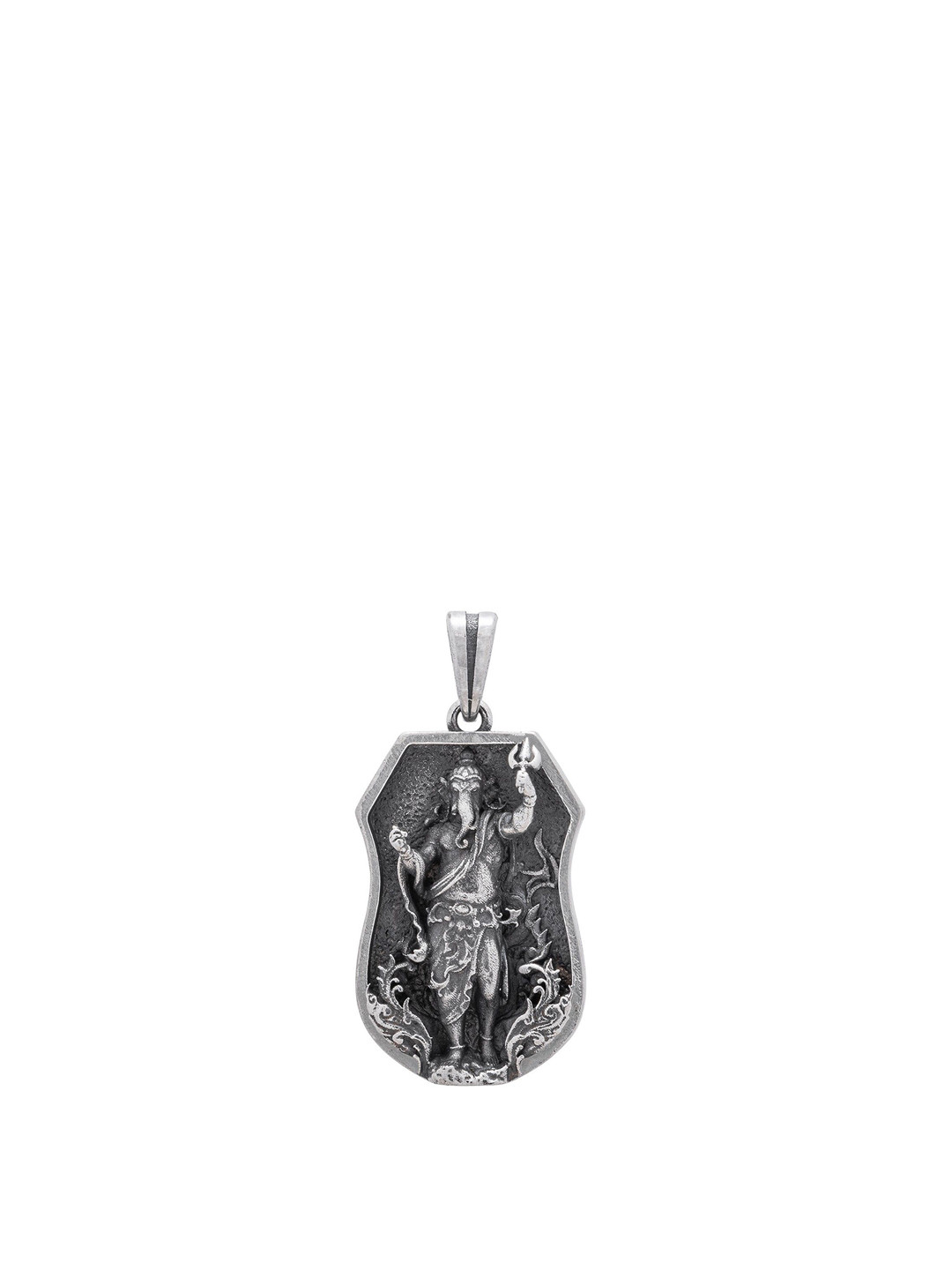 Exotic India Unisex Sterling Silver Lord Ganesha with Trishul Antique Finish Pendant