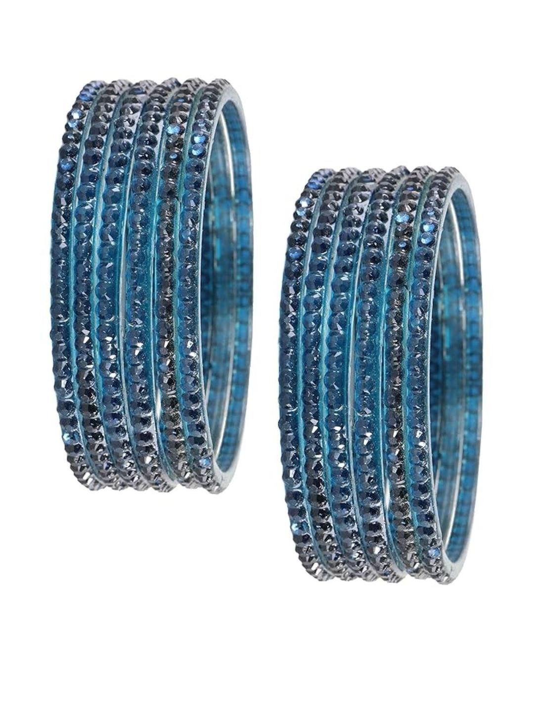 Guddan Set of 12 Peacock Glass Crystal Bangles