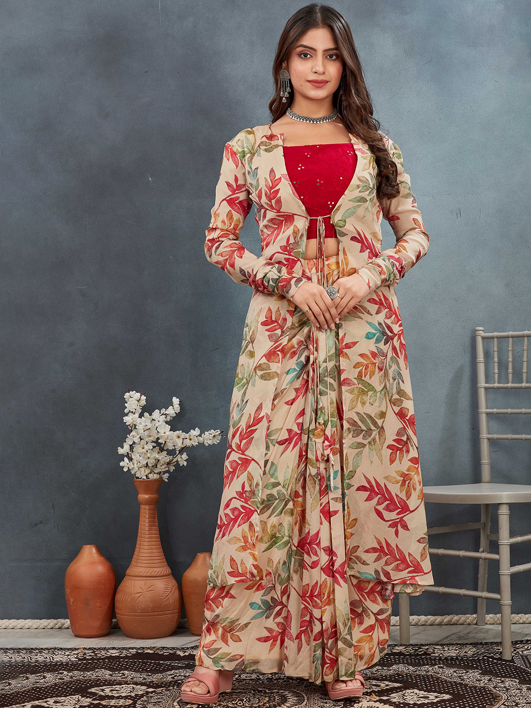 TWAM SUNDARA Spring Reverie Embroidered Top & Skirt With Jacket CO-Ords