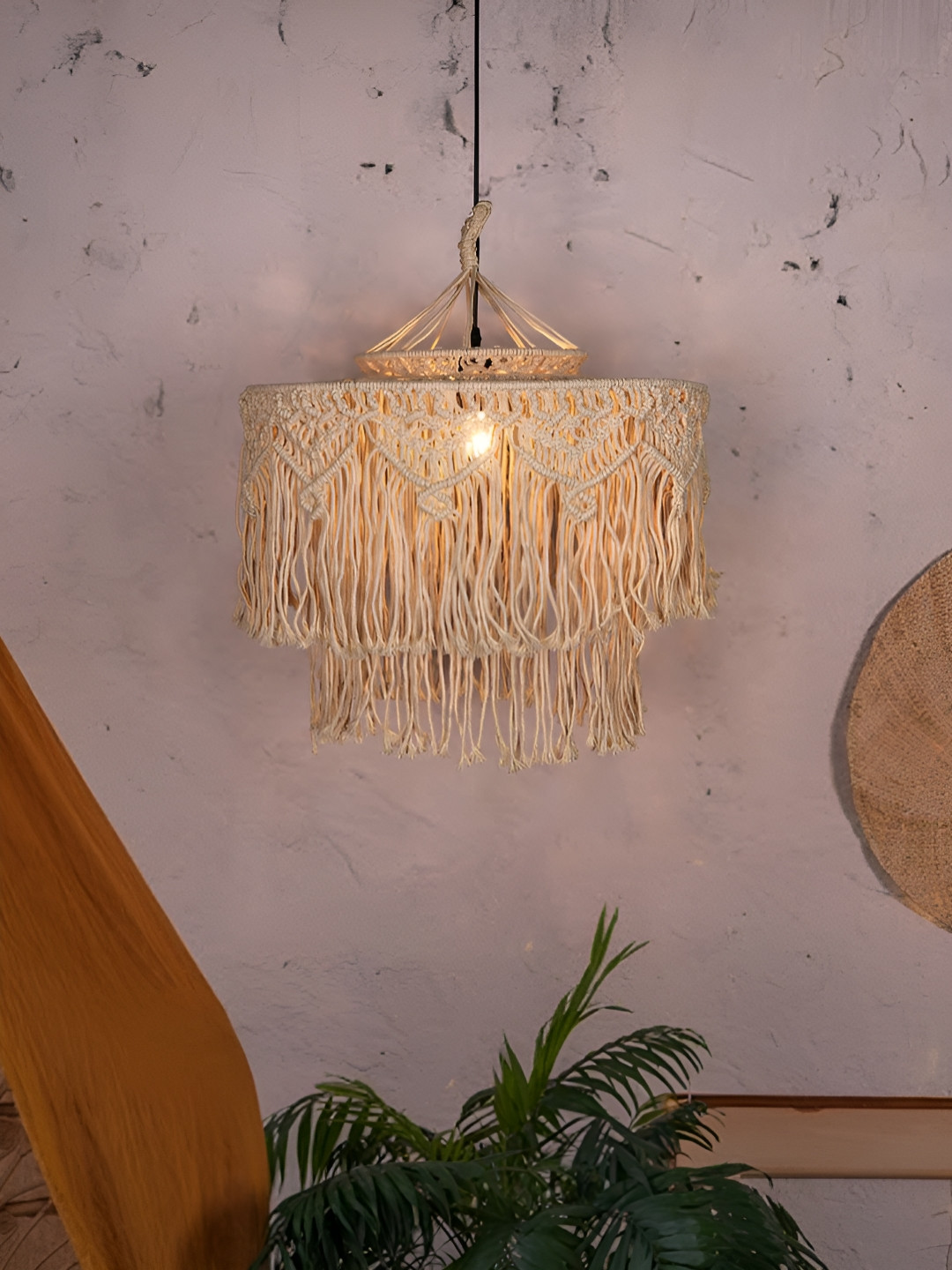 Fos Lighting White & Black Textured Bohemian Spherical Shaped Ceiling Lamp