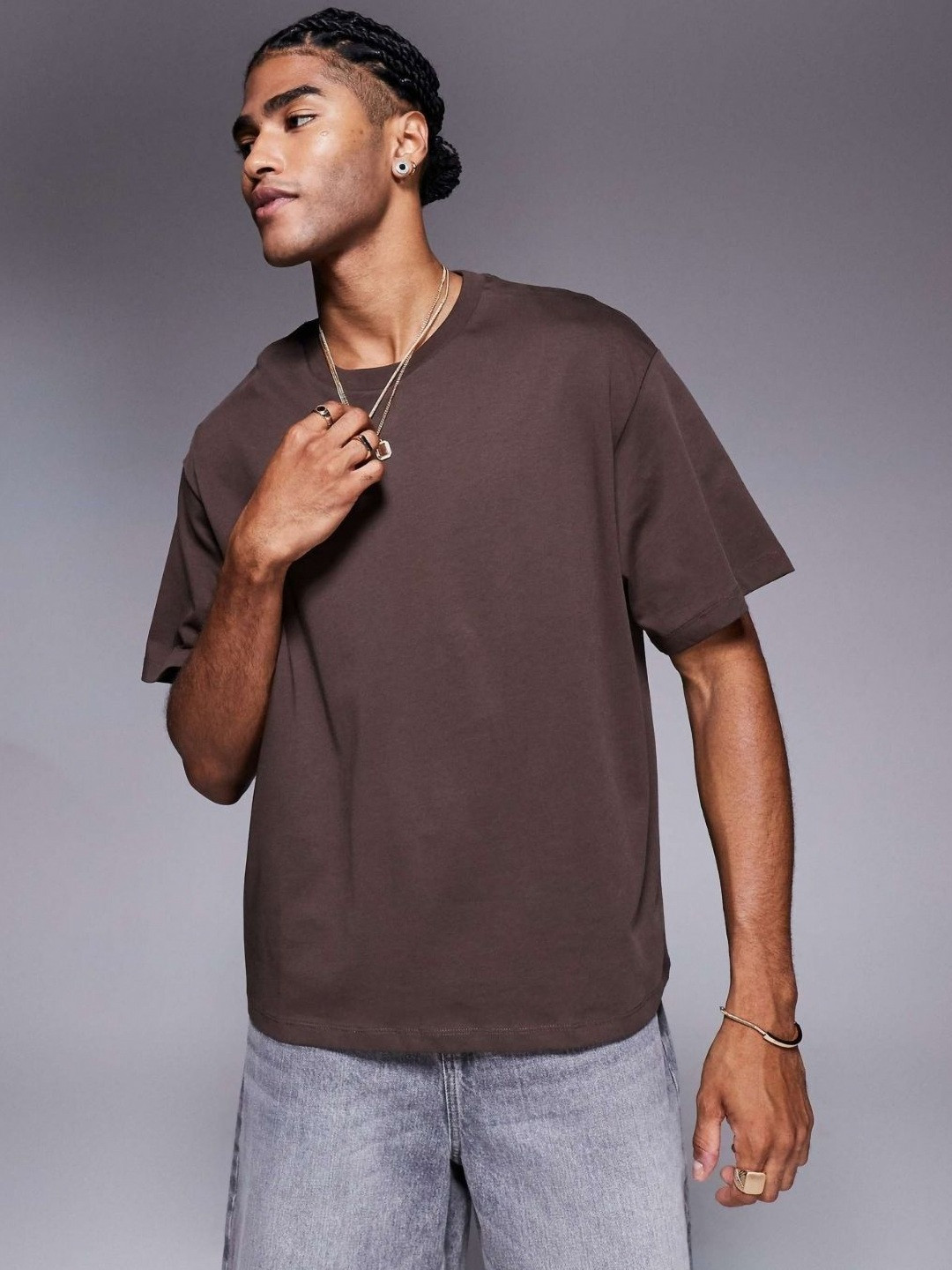 SMAN Oversized Brown Crew Neck T-shirt