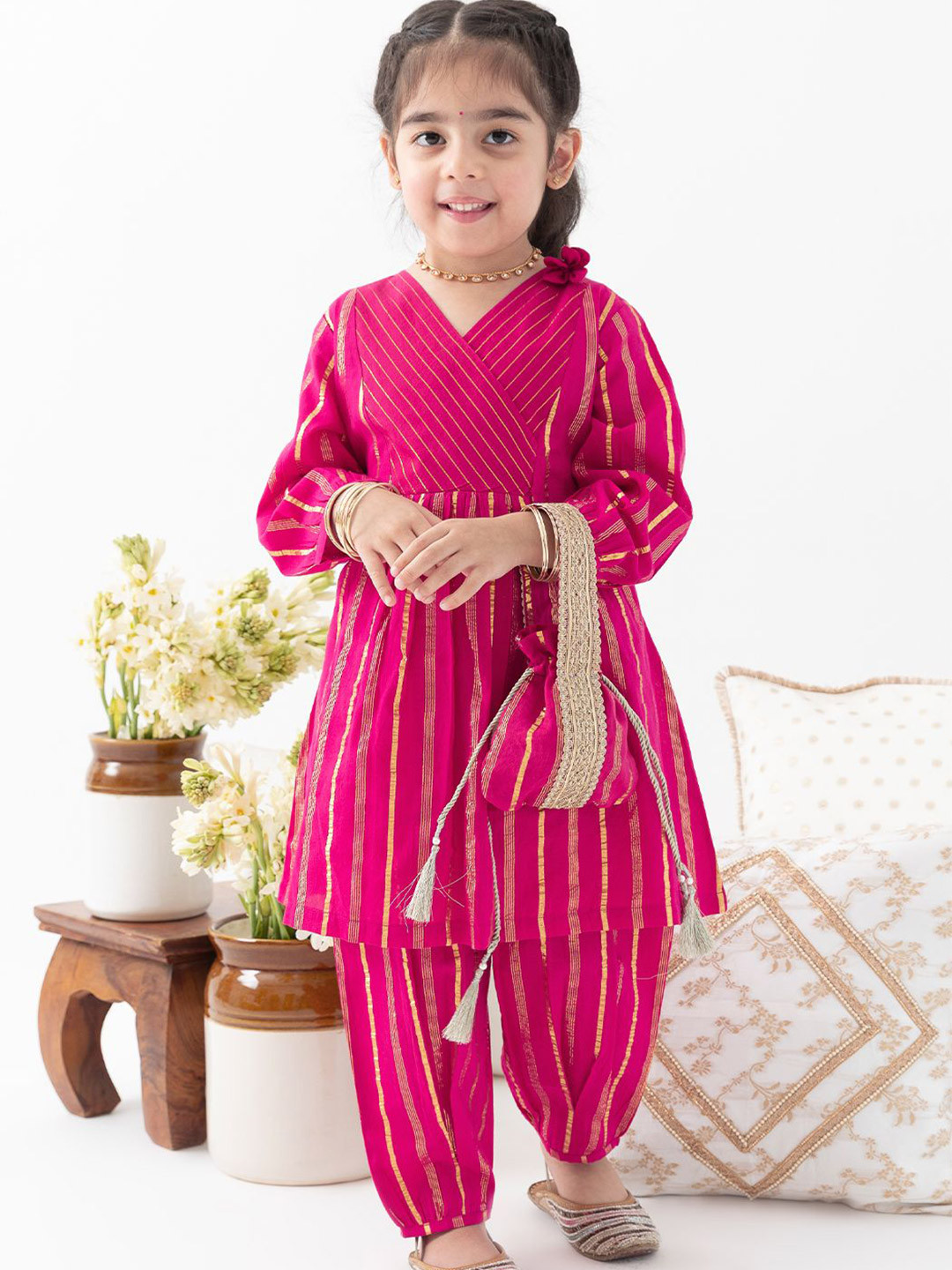 Tiber Taber Girls Stripes Lurex Suit Set