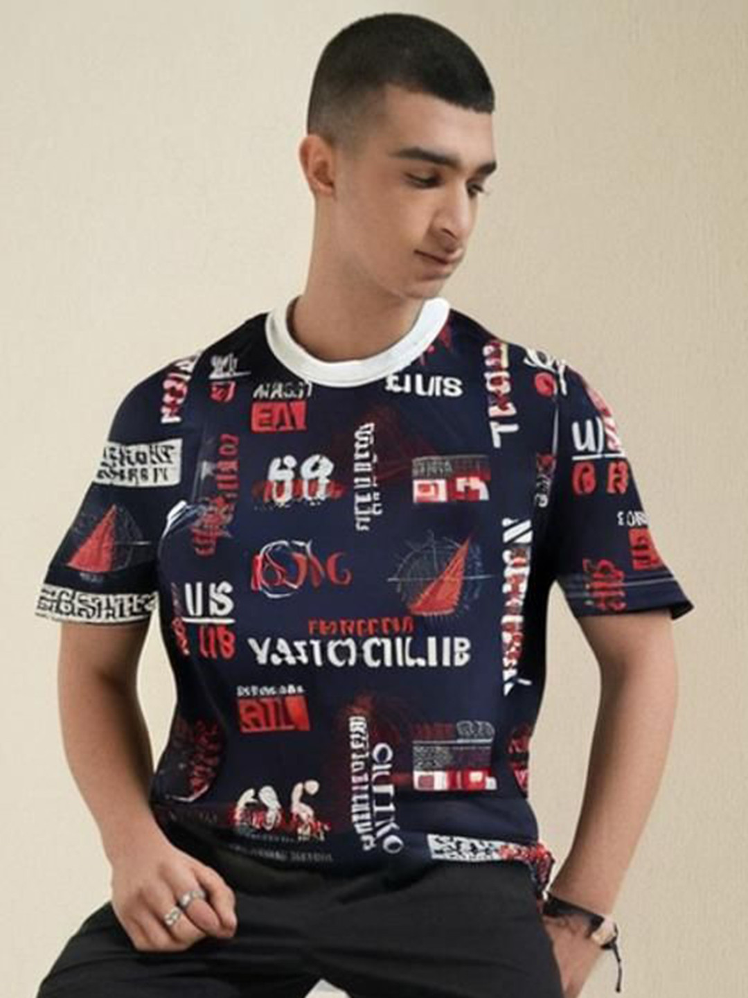 MACK JONNEY Graphic Printed Round Neck Oversized T-shirt