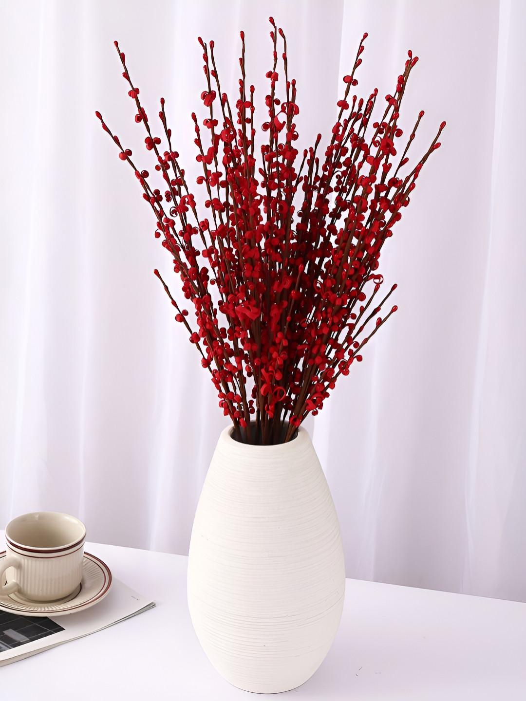 TIED RIBBONS 5 Pieces Artificial Jasmine Flowers Stem with Mini Berry for Vase Pots