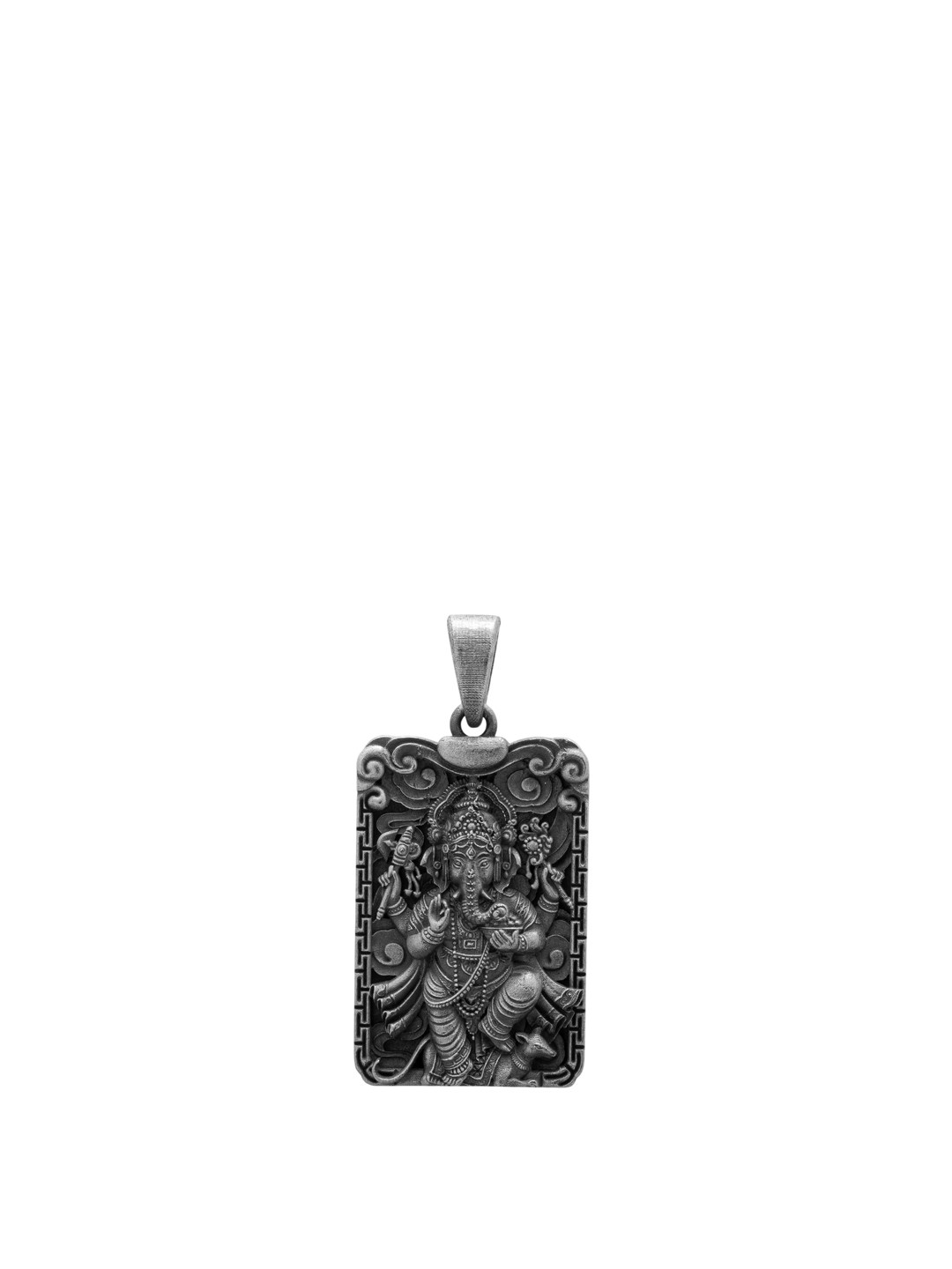 Exotic India Unisex Sterling Silver Rectangular Shape Chaturbhuja Ganesha Pendant