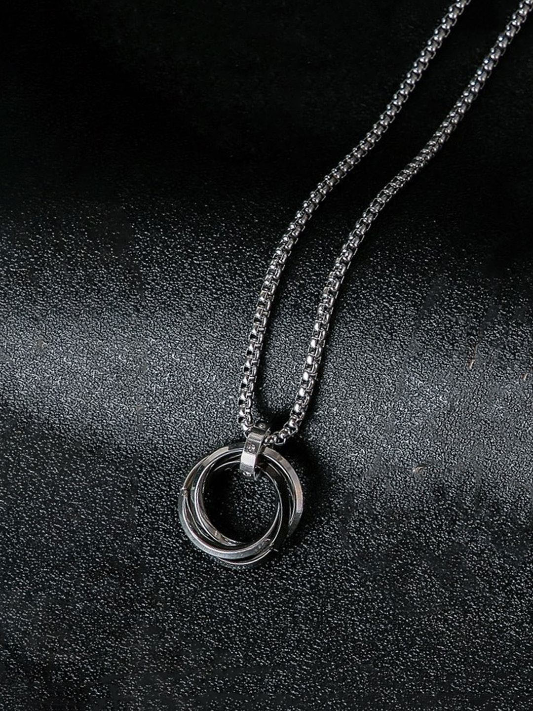 Jewels Galaxy Men Stainless Steel Silver-Plated Circular Pendant With Chain