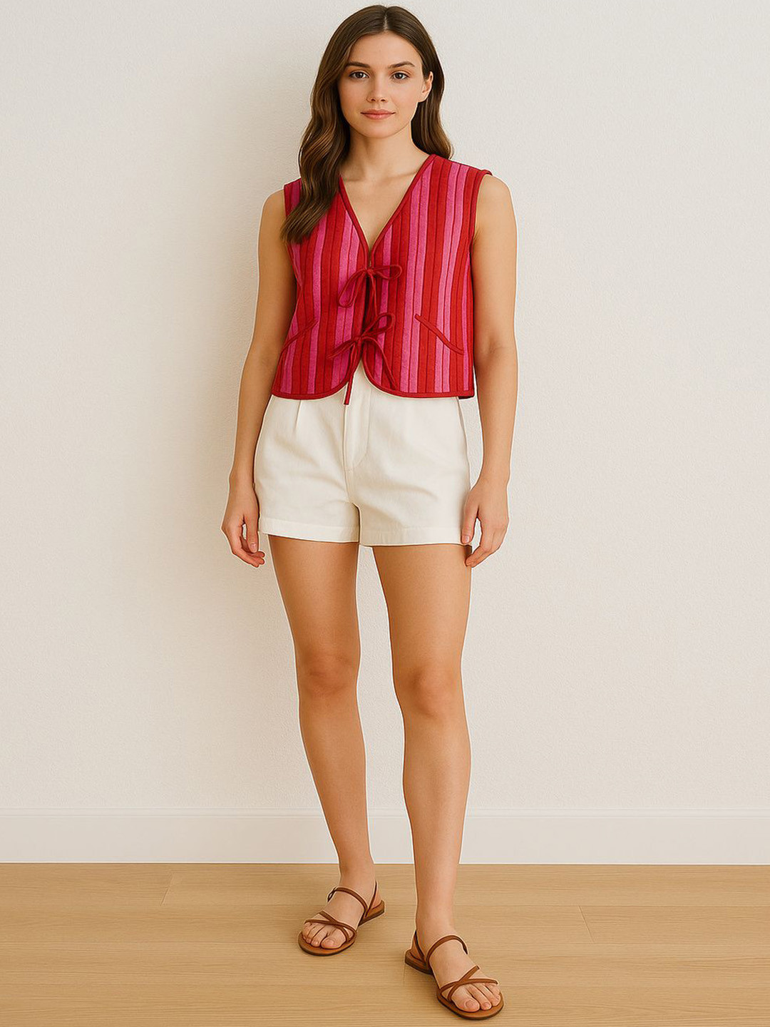 SANSKORI Striped Crop Quilted Jacket