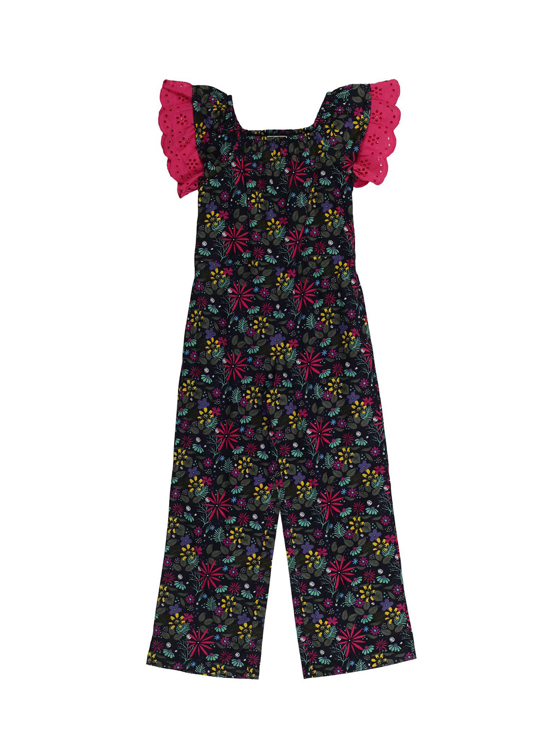 YOUNG BIRDS Girls Ethnic Modif Printed Square Neck Flutter Sleeve Basic Jumpsuit