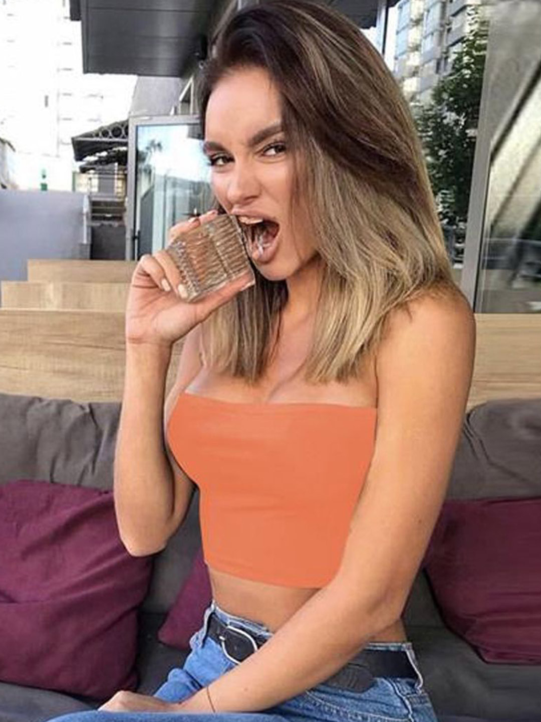 StyleCast Orange Strapless Crop Tube Top