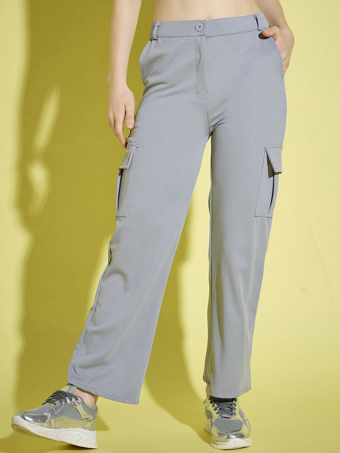 BUY NEW TREND Curvy Women Plus Size Relaxed High-Rise Easy Wash Cargos Trousers