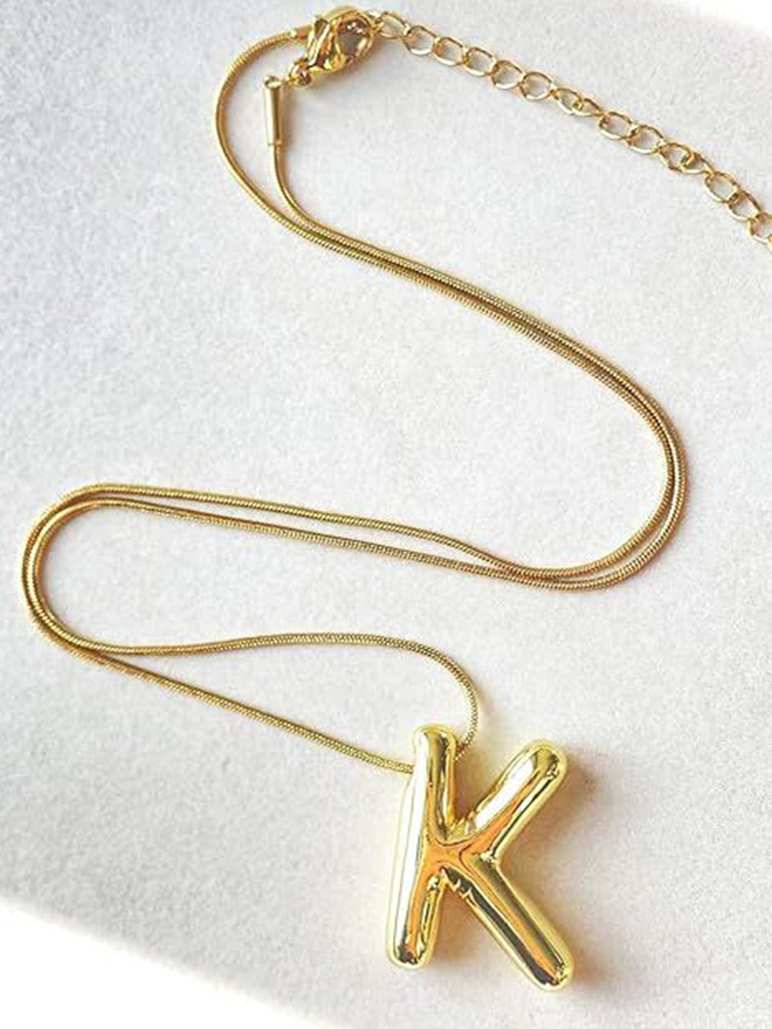 VIEN Stainless Steel Gold-Plated Chunky Balloon K Letter Pendant With Chain
