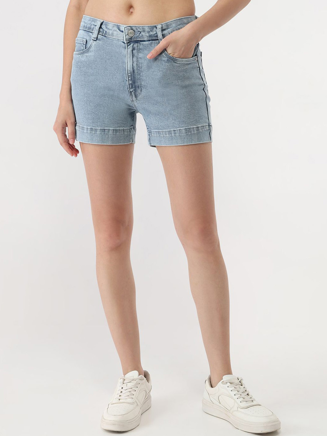 Kraus Jeans Women Slim Fit Mid-Rise Denim Shorts