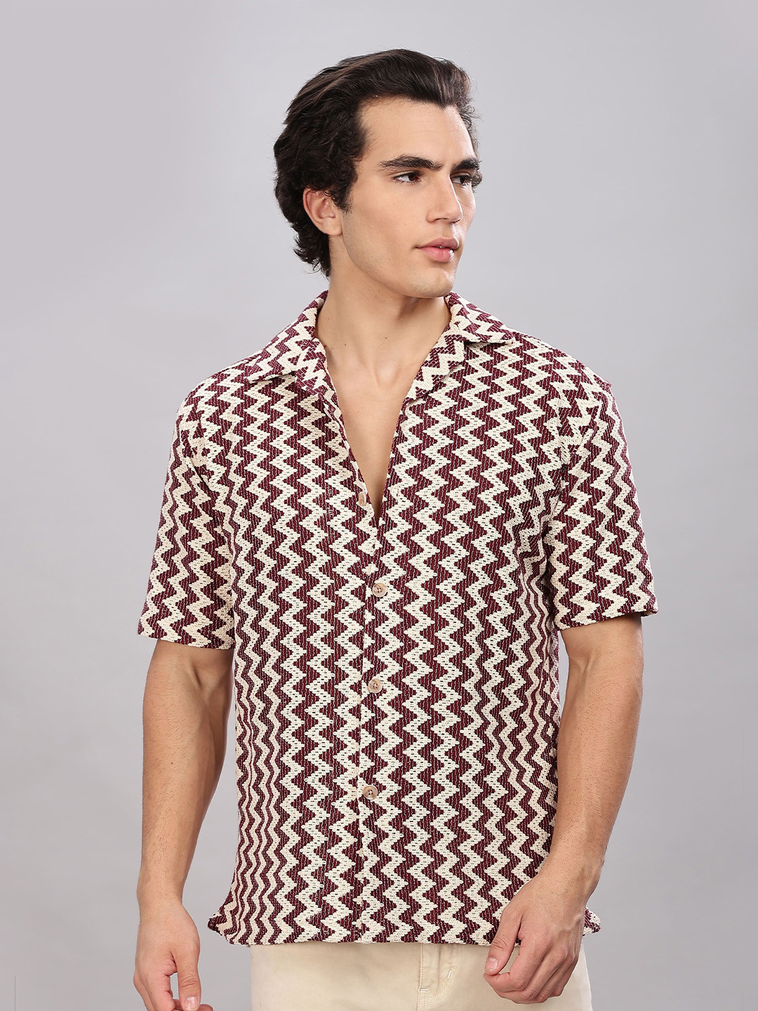 Kolor Fusion Relaxed Fit Chevron Printed Cuban Collar Shirt