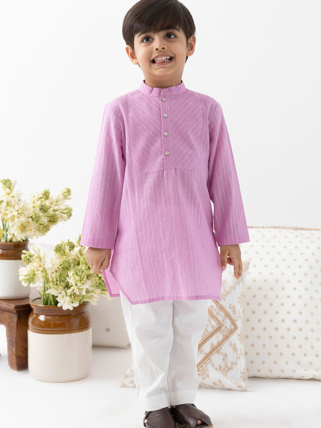 Tiber Taber Boy Stripes Lurex Kurta Pyjama Set