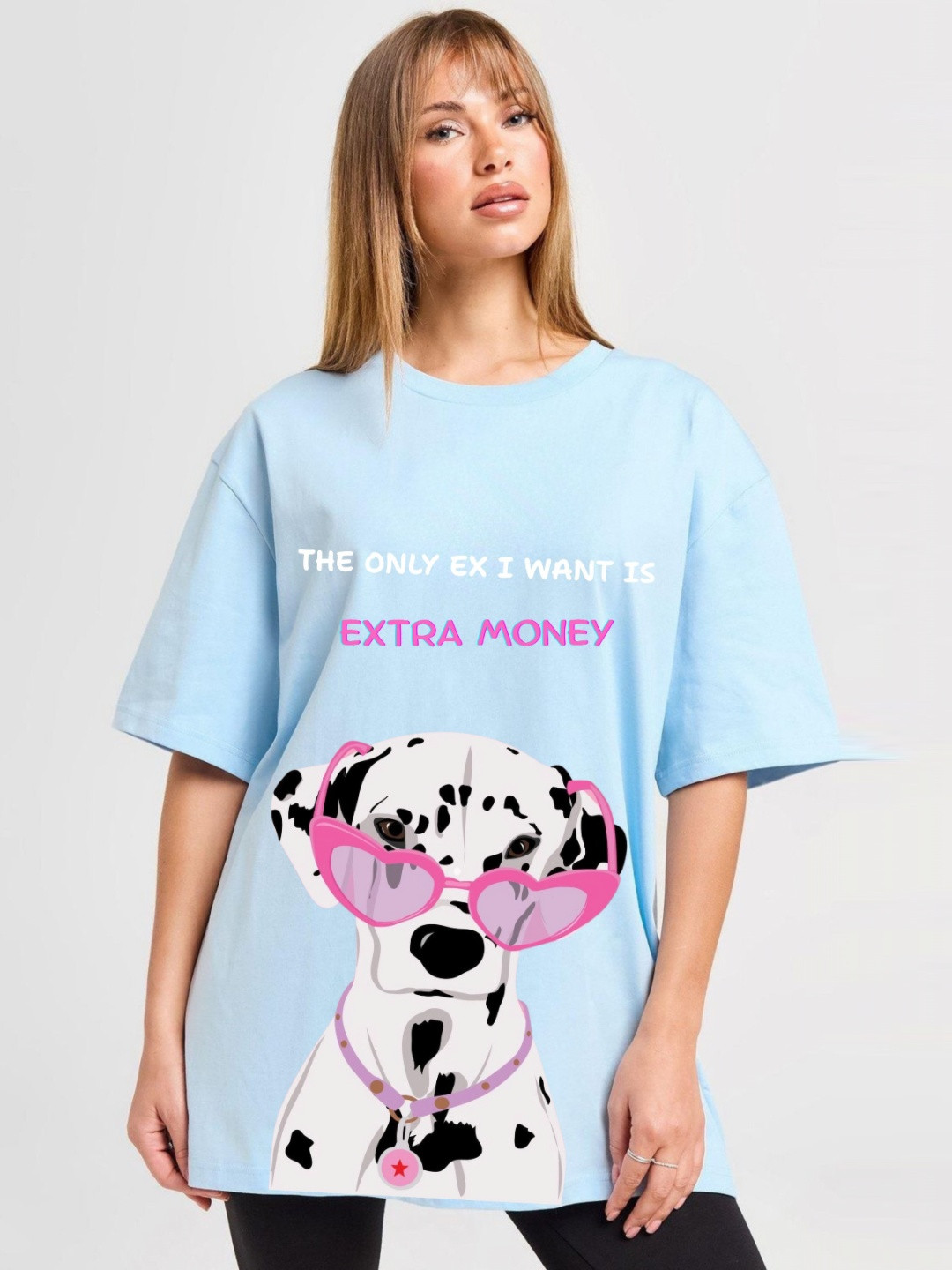 RAYACLOSET Graphic Printed Round Neck Drop Shoulder Cotton Oversized T-shirt