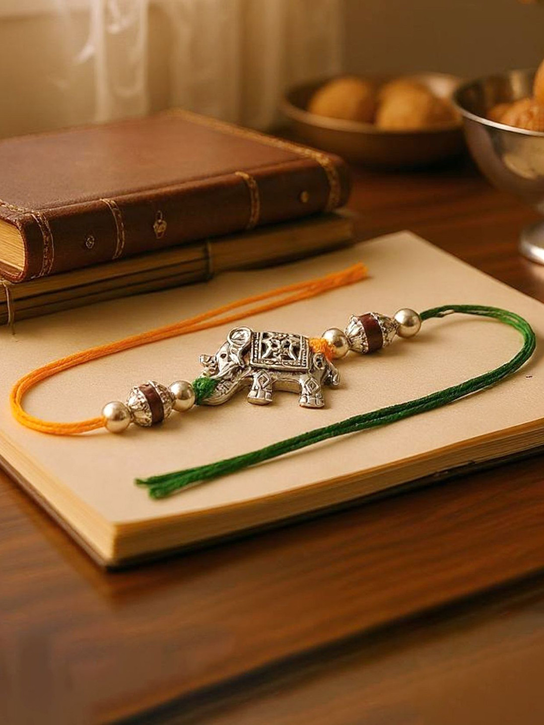 LUCKY JEWELLERY Unisex 2-Pieces Silver-Plated Greeting Card & Roli Chawal