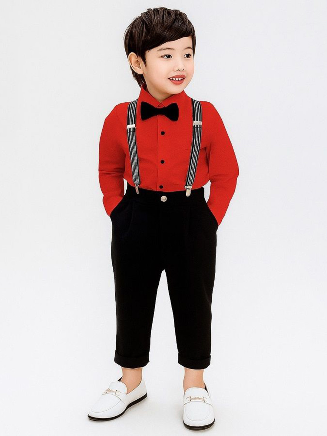 purple sky Boys Long Sleeves Shirt With Trousers & Suspenders
