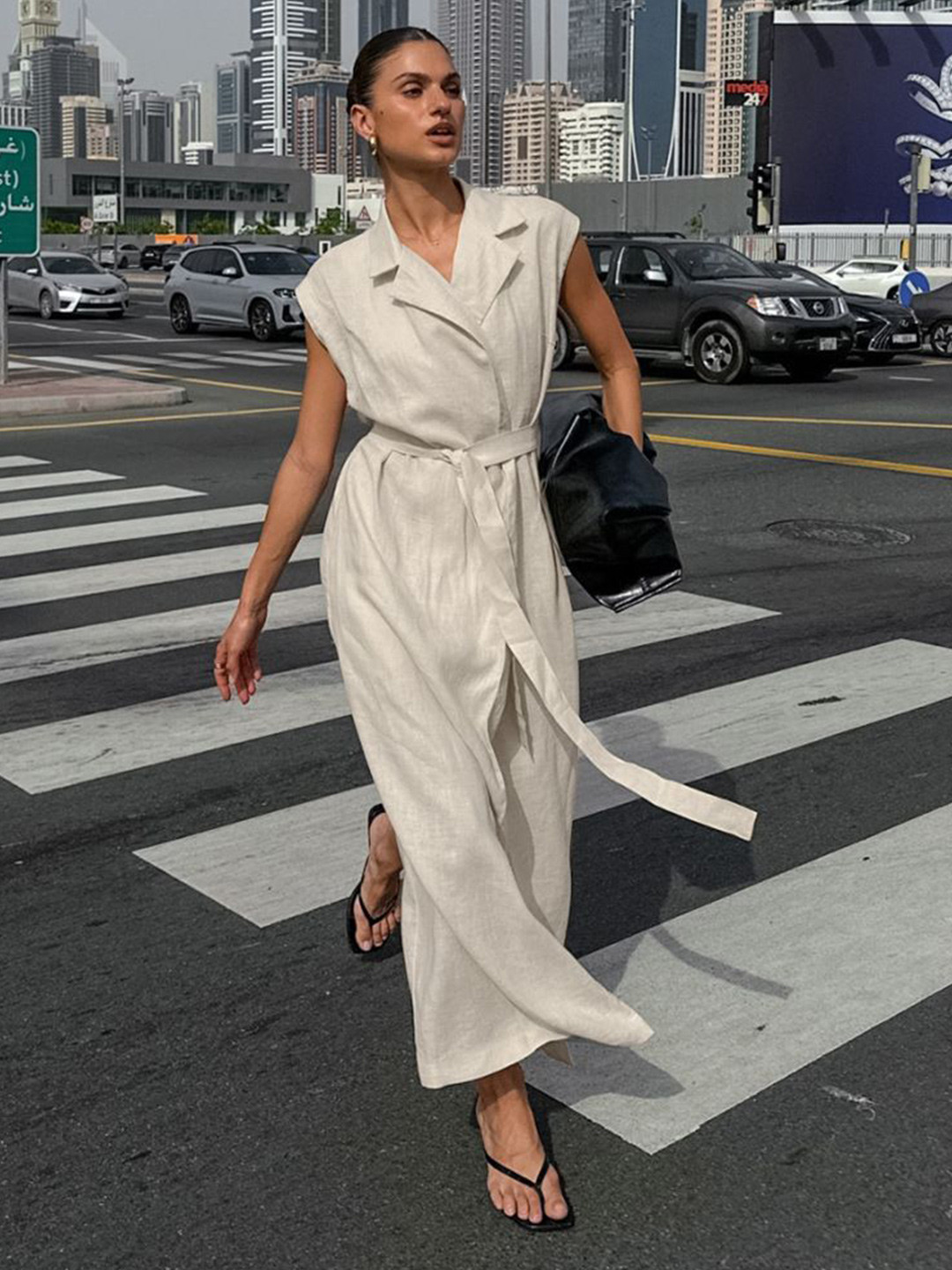 StyleCast Women Belted Shirt Collared Wrap Maxi Dress