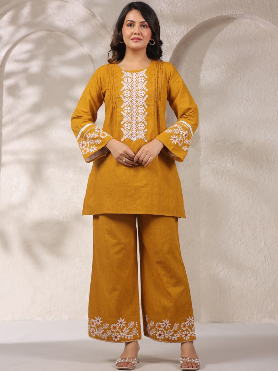 AUTUMN LANE Mahua Printed Pure Cotton Round Neck Top & PalazzosCo-OrdSet