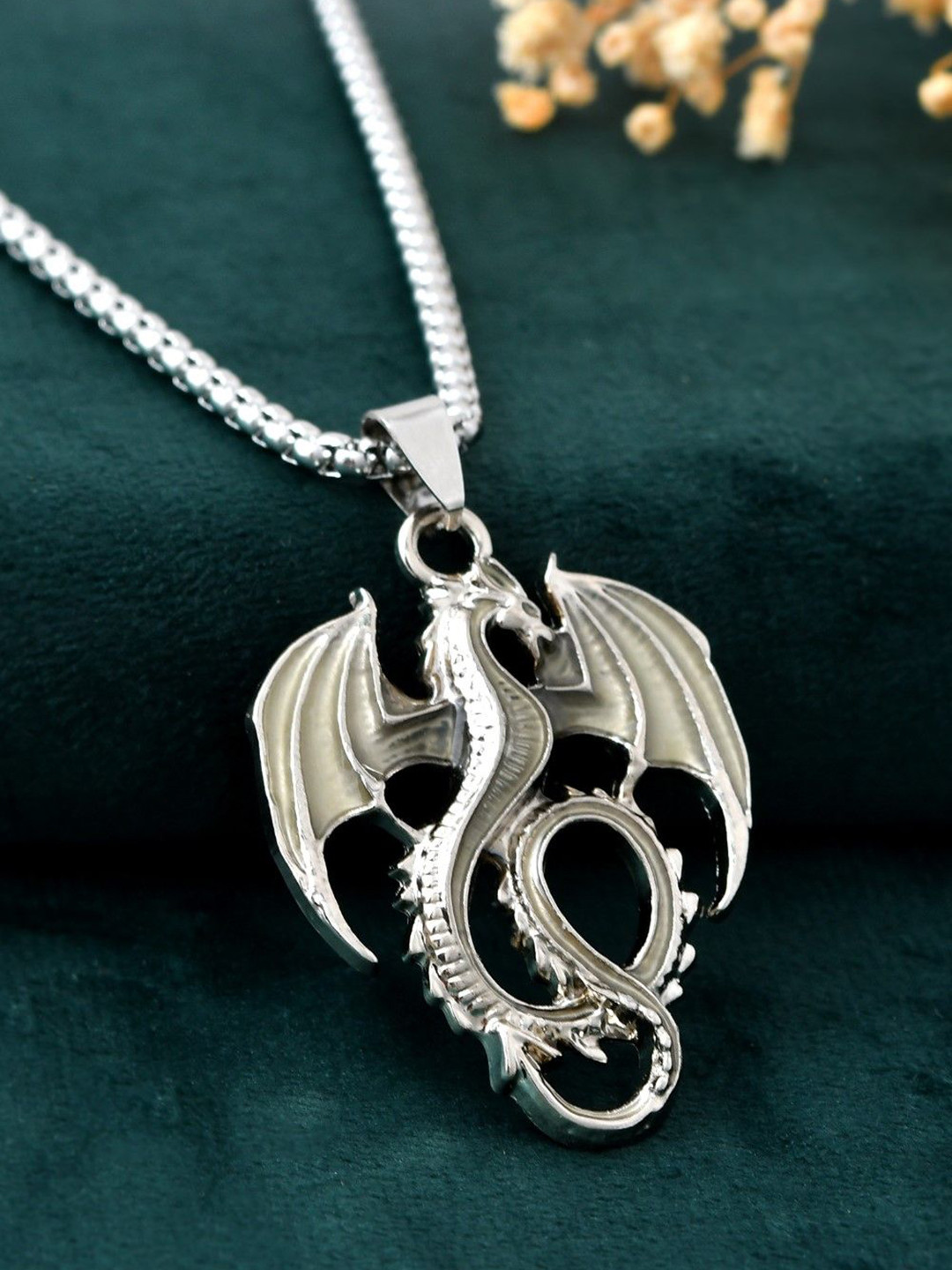 AGARWALPRODUCT Unisex Stainless Steel Silver-Plated Radium China pankh Pendant With Chain