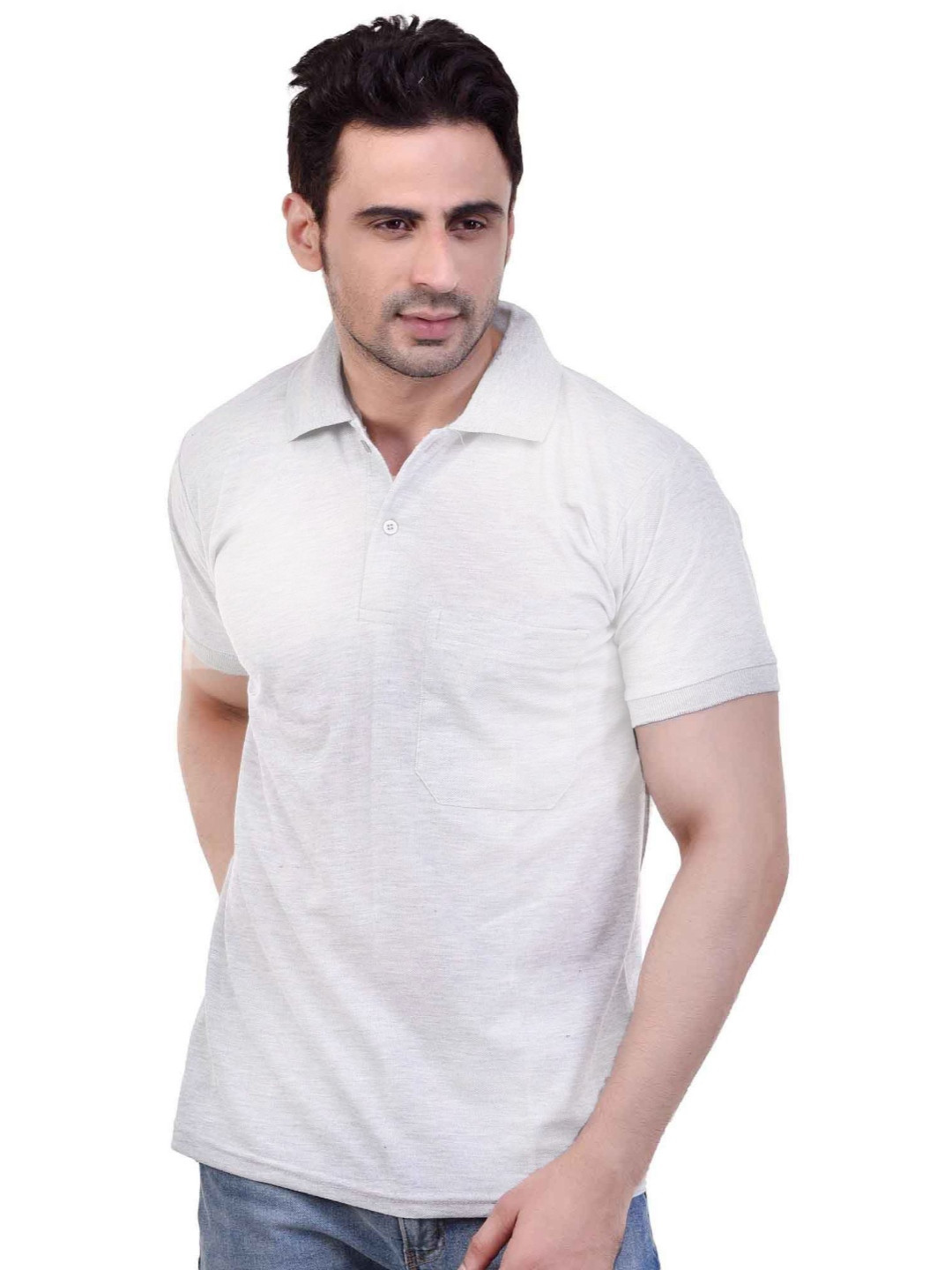 SMAN Men Solid Polo Collar Cotton T-shirt