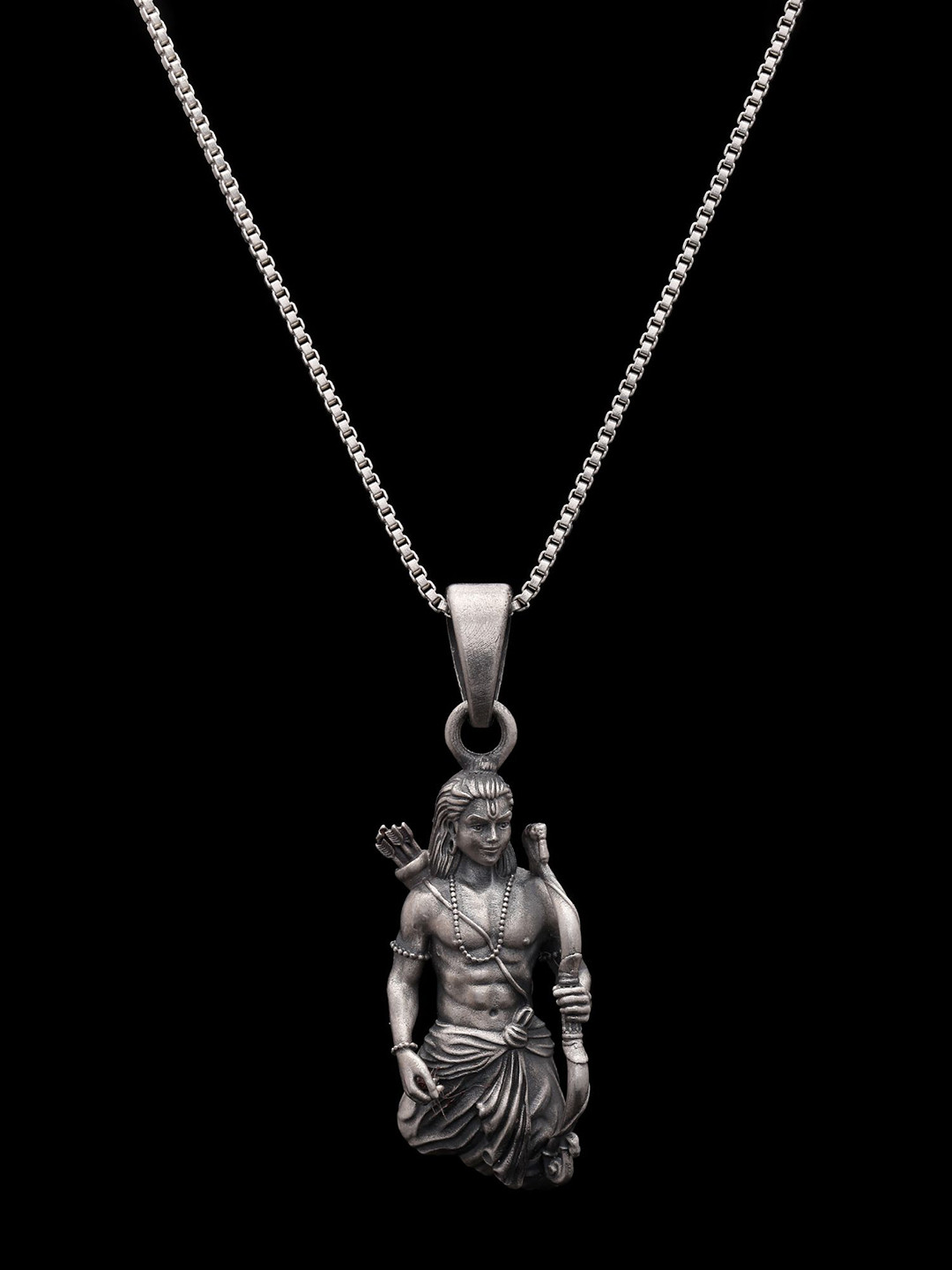 Exotic India Unisex Sterling Silver Lord Ram Antique Finish Pendant