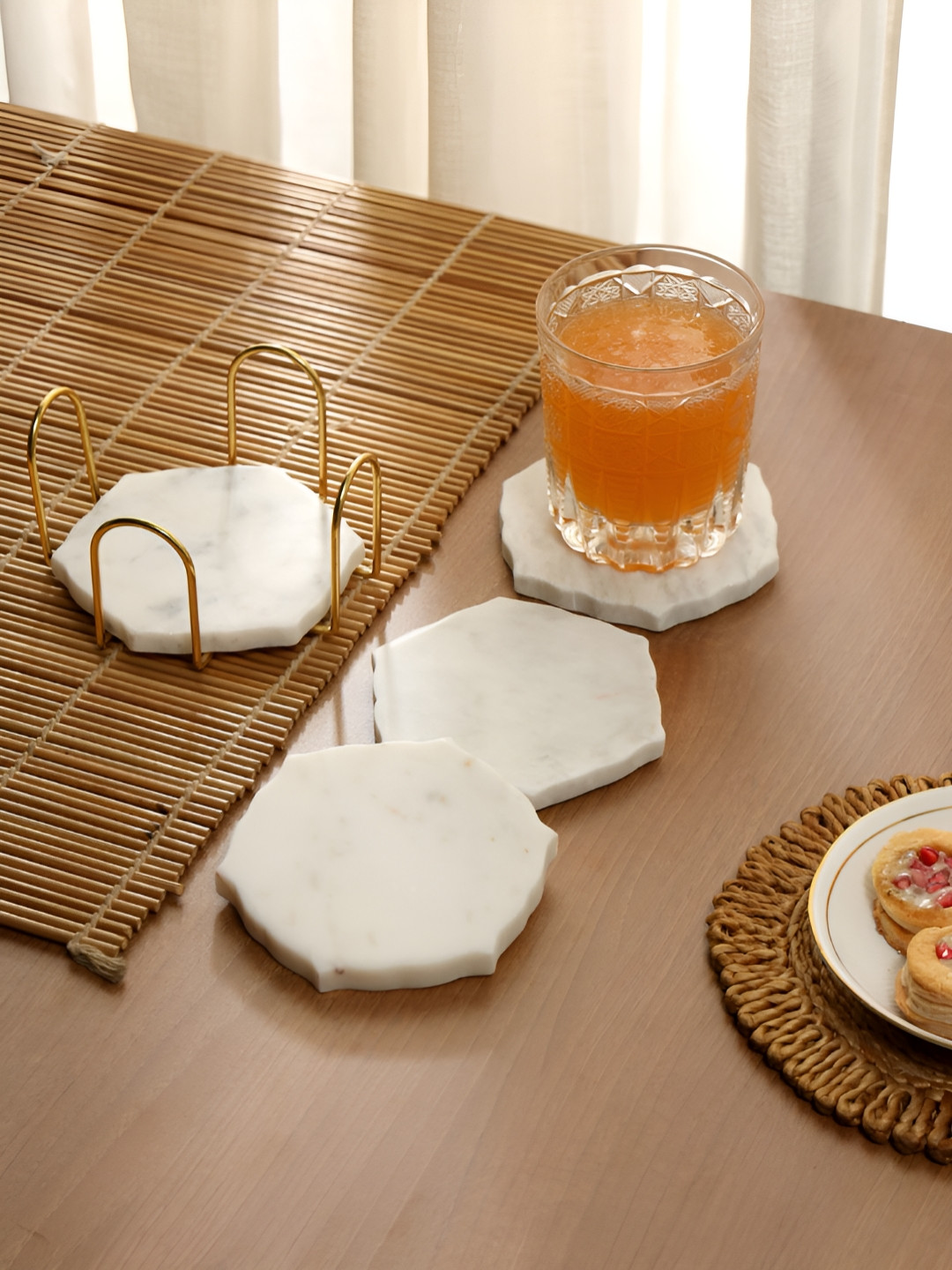 DULI 4-Pcs Lotus Shape Marble Coasters