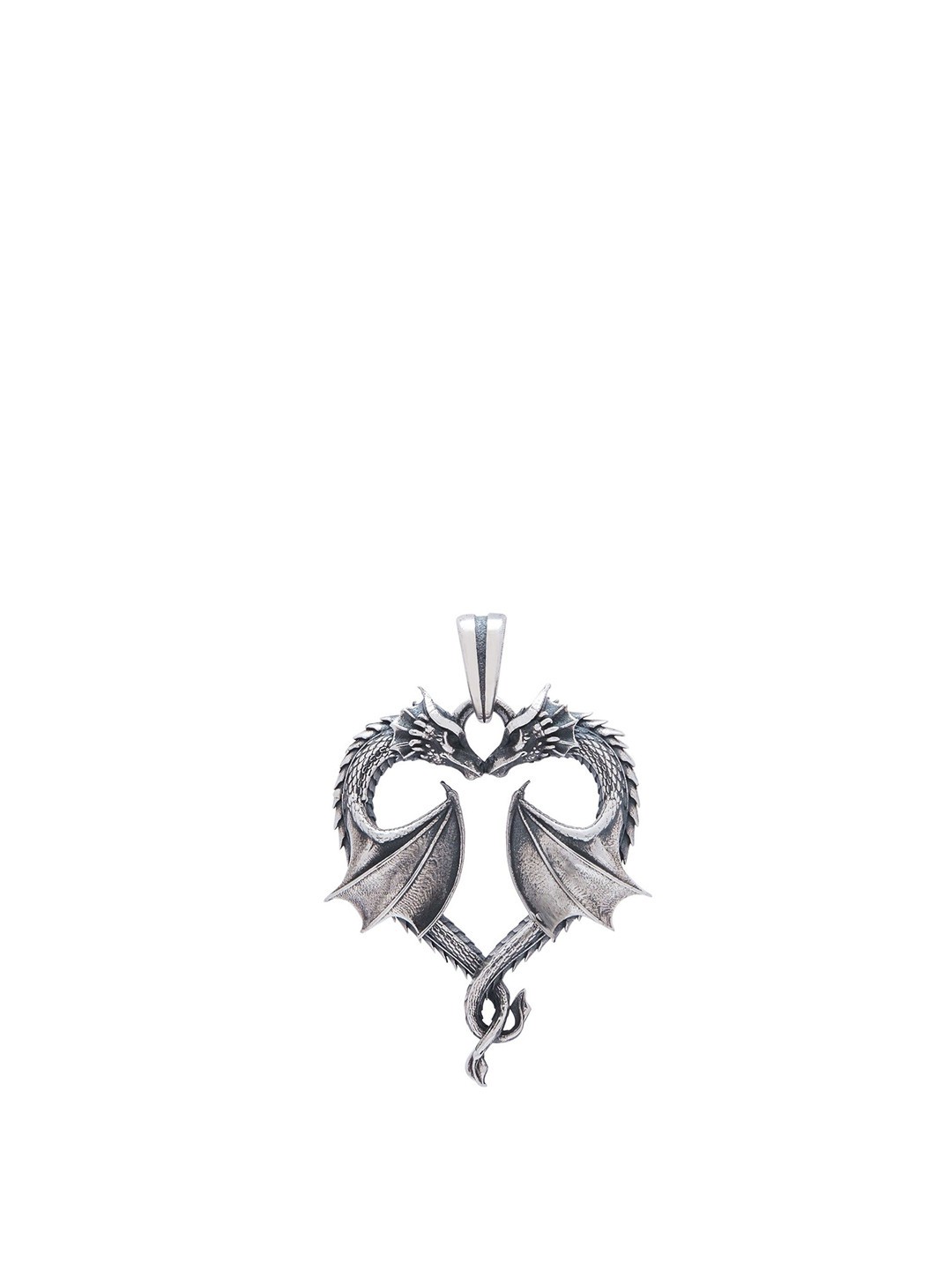 Exotic India Unisex Sterling Silver Double Dragon Heart Contemporary Pendants