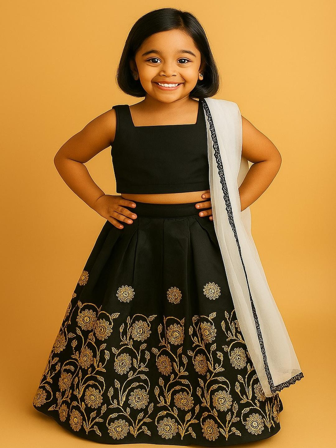 Tejam Girls Embroidered Lehenga & Blouse With Dupatta
