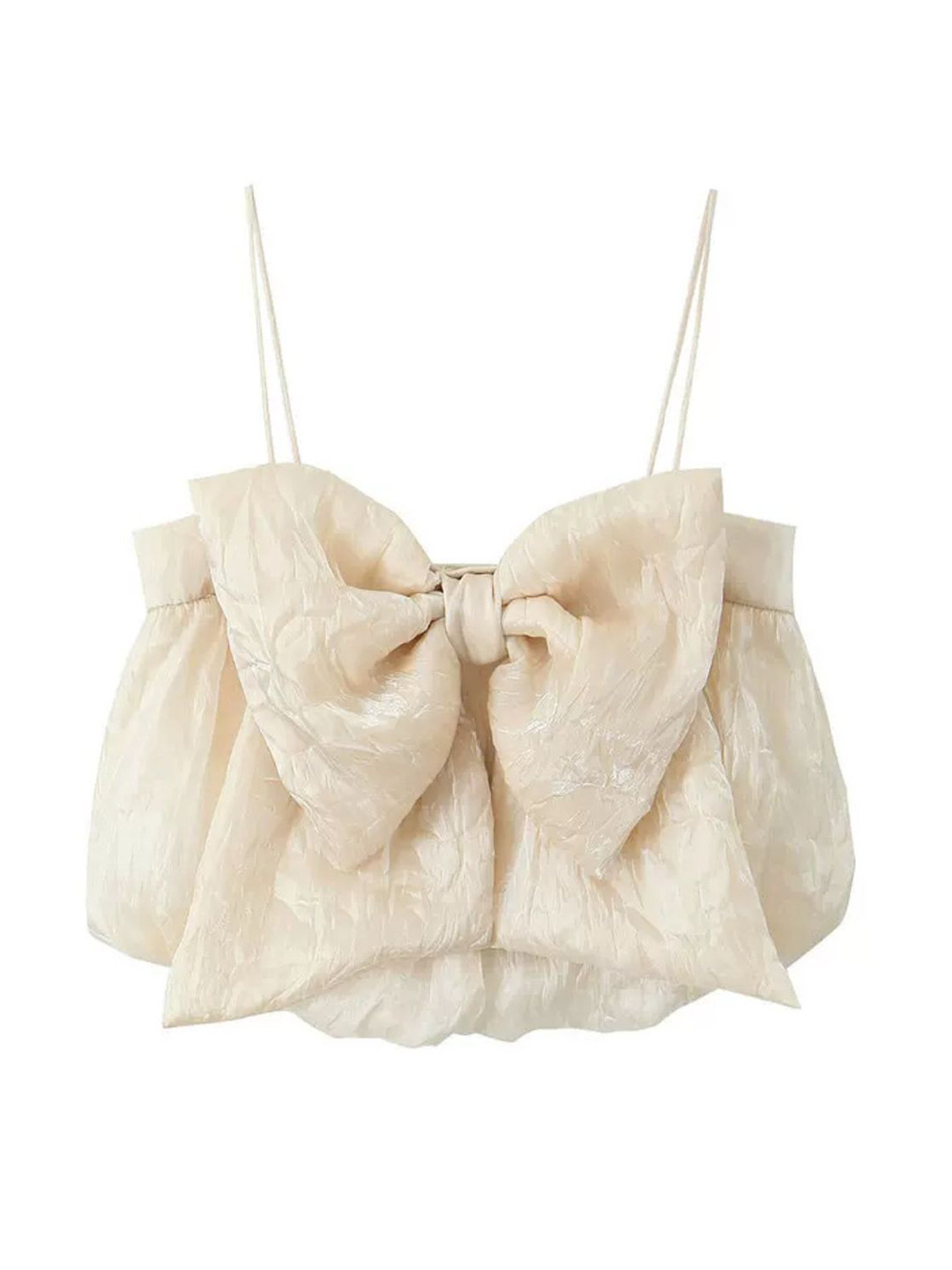 Miss Mosa By Akanksha  Women Beige Sama Bow Crop Top