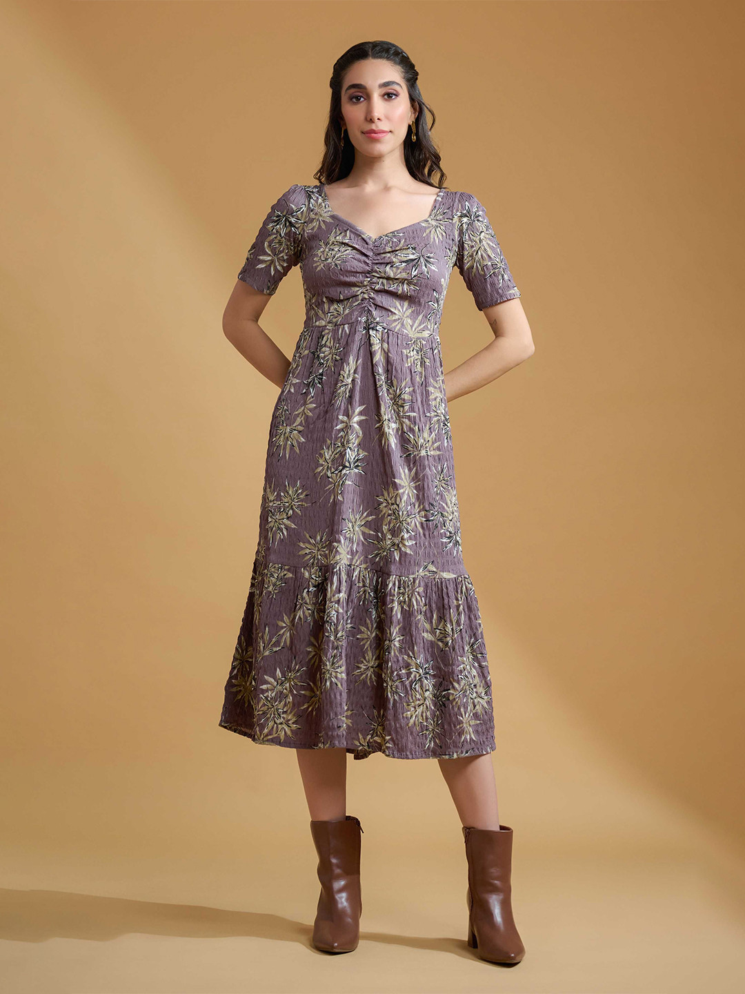 R.Code by The Roadster Life Co. Women Tropical Printed Fit & Flare Midi Dress
