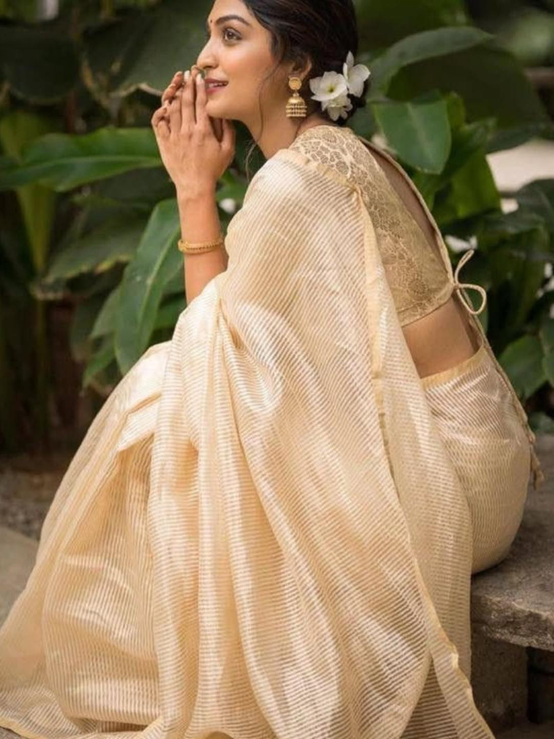 CaniBani White Silk Blend Banarasi Sarees