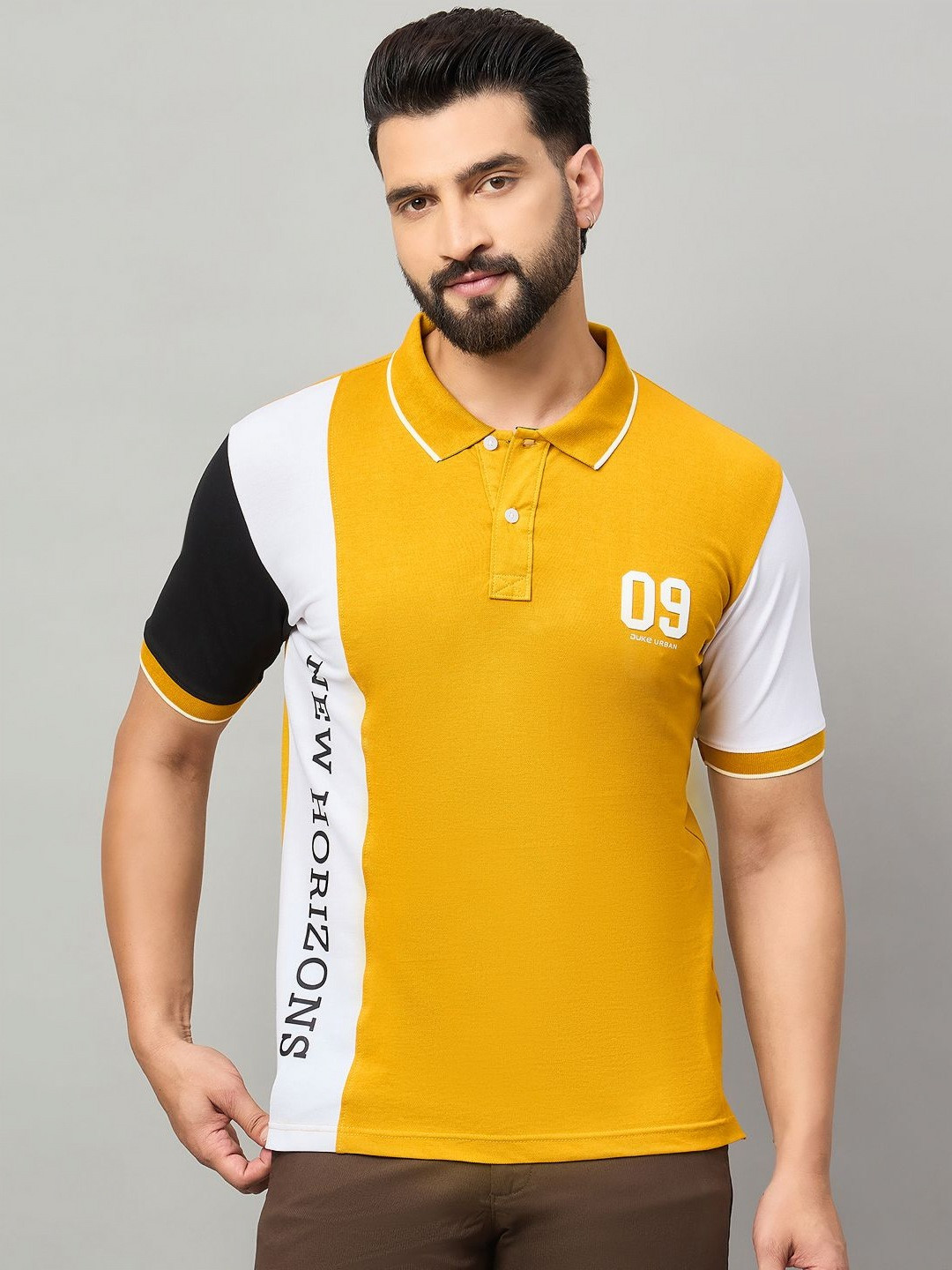 Duke Typography Printed Polo Collar Slim Fit Cotton T-shirt