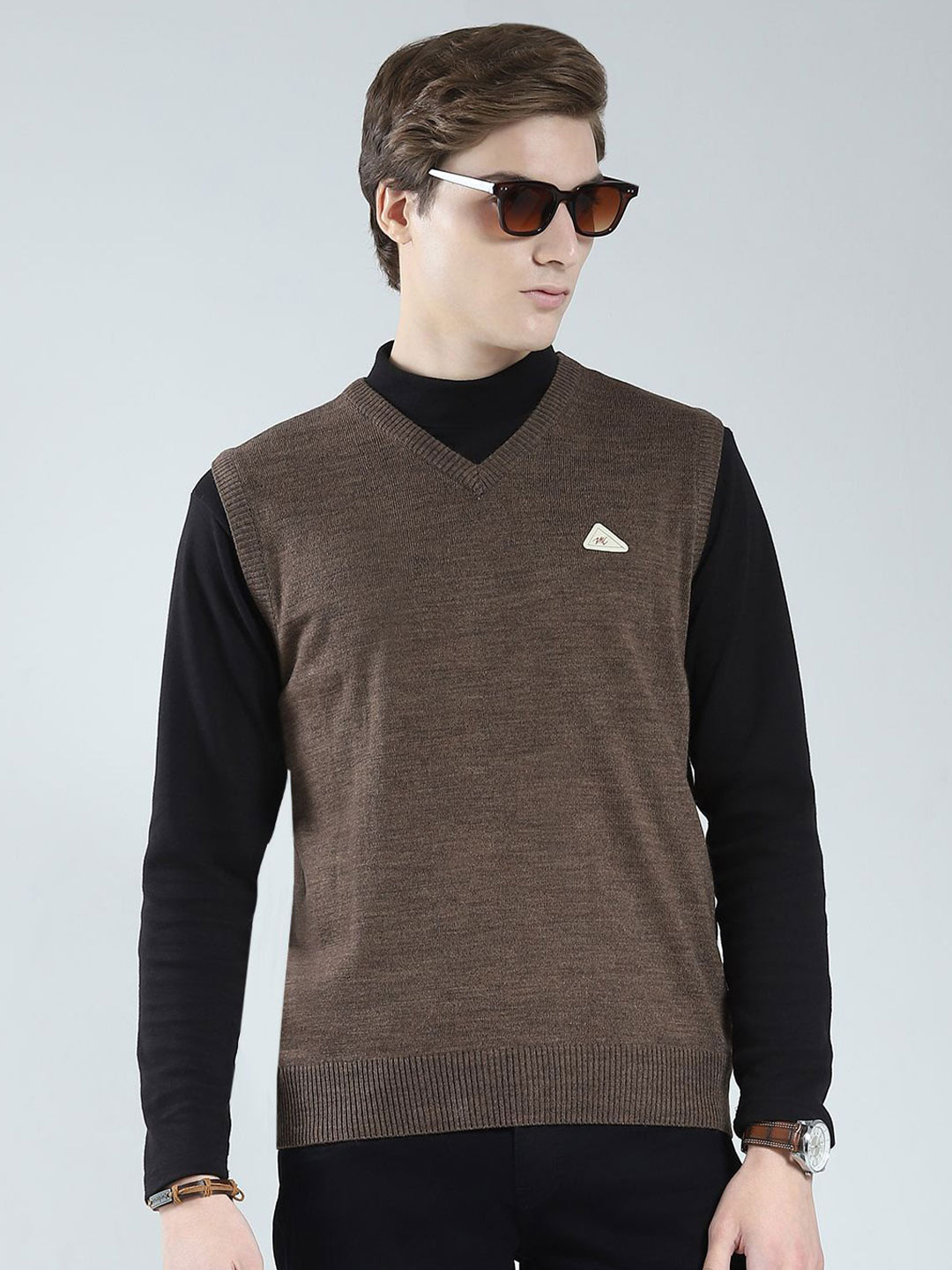 Monte Carlo Men Solid V Neck Pullover Casual Sweater Vest