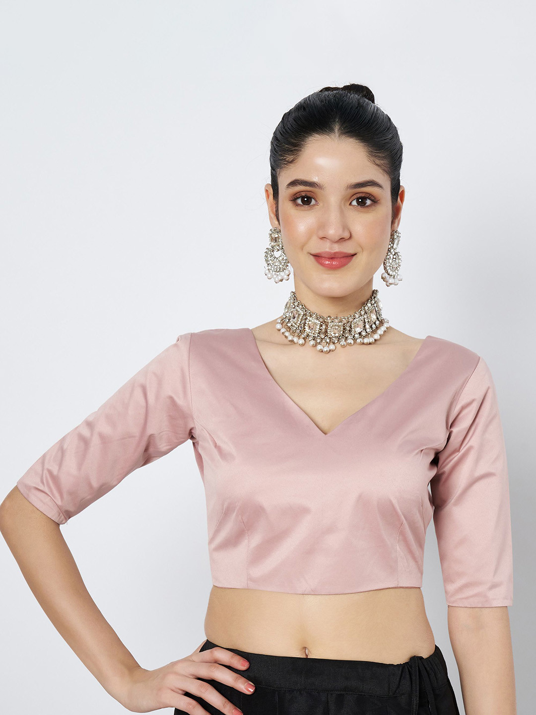 flaher Silk V-Neck Saree Blouse