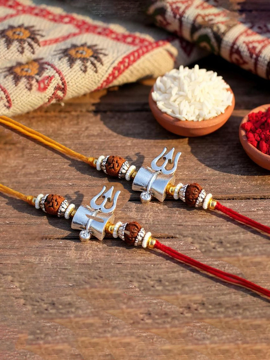 LUCKY JEWELLERY Set Of 2 Artificial Rudraksha Beaded Thread Rakhi