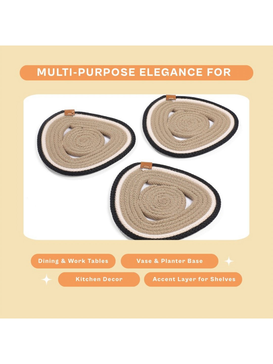 Umami Studio 3 Pcs Beige & Black Textured Table Placemats