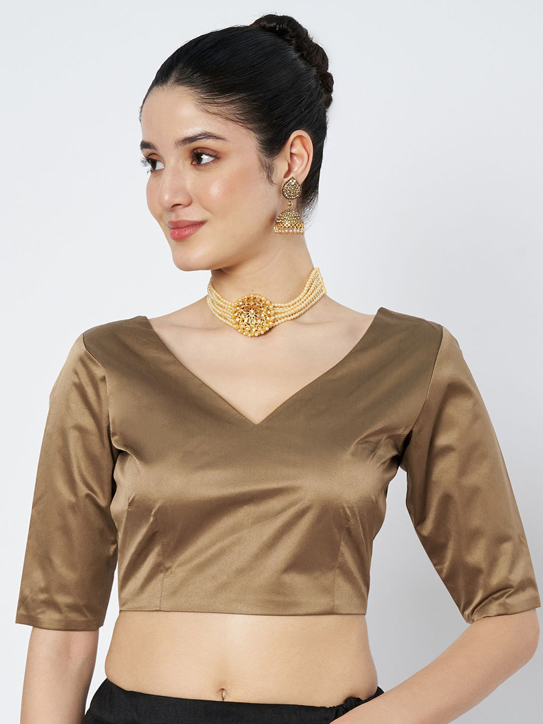 flaher Silk V-Neck Saree Blouse