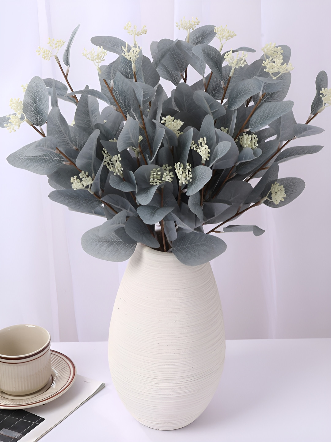 TIED RIBBONS 6 Pieces Artificial Eucalyptus Flowers Bunches for Vase Pot