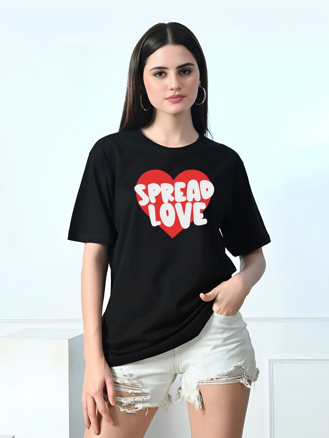 TQH Women Spread Love Typography Round Neck T-shirt