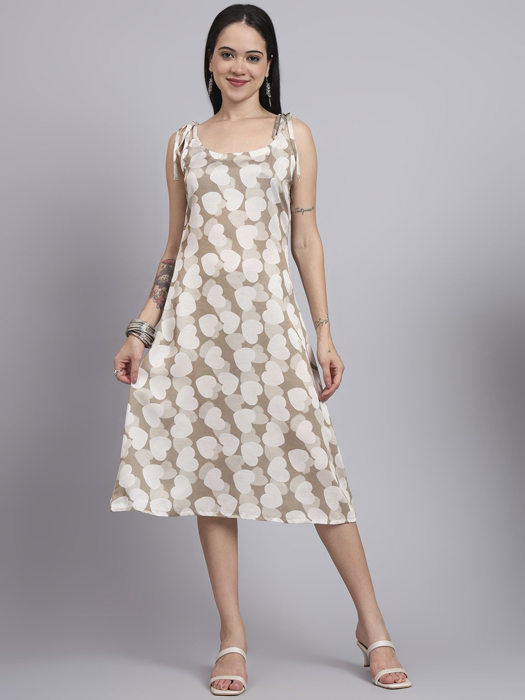 Loomfresh Heart & Haze Printed Satin A-Line Dress