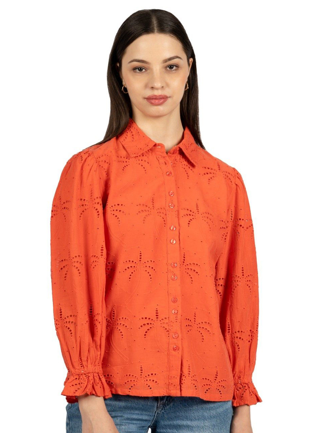 CORY EDGE Self Design Spread Collar Standard Long Sleeves Cotton Regular Fit Casual Shirt