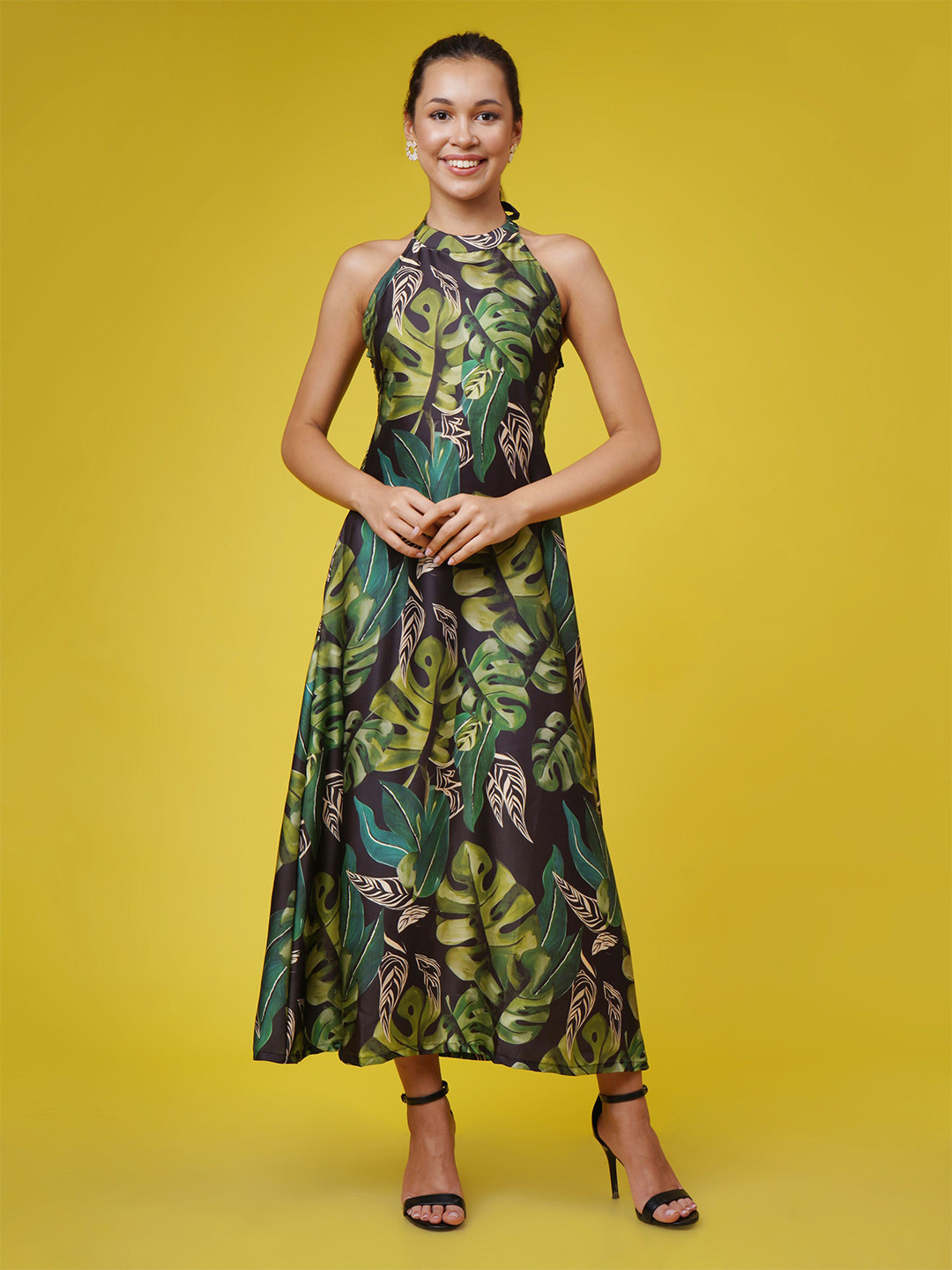 Loomfresh Women Printed Satin A-Line Dress